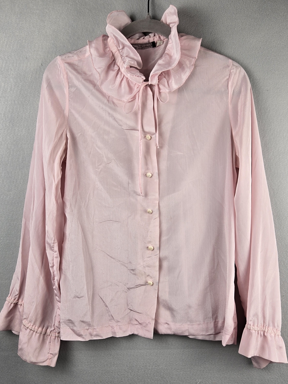 VTG Roberto Firenze Pink Ruffled Collar Long Sleeve Blouse Size 12